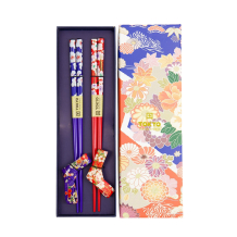 TDS, Chopstick Set, Red & Blue Flower, Washi Bow incl. chopstick rests, 2 pair, 22,5 cm, Item No. 20907