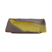 TDS, Large Angled Plate, Shiratsu Yuzucha Nagashi Bk/Gd, Ø 21x13.5x2.8 cm, Item No. 21050