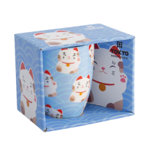 TDS, Kawaii Glückliche Katze Tasse in Geschenkbox, Weiß/Schwarz Katze, 380ml, Ø 8,5x10,2cm , Item No. 21533