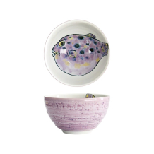 Rice Bowl Seafood Blowfish Fugu Purple, Porcelain, 950 ml