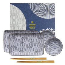 TDS, Sushi Set, Kotobuki, mit Chopsticks, Kikko, 4tlg, 20,5x13,2x2,2cm & 9,3x3,2cm (120ml), Art.-Nr. 22046