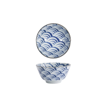 Rice Bowl Natsu Nami Blue, White, Porcelain, 350 ml