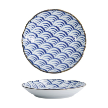 Plate Natsu Nami Blue, White, Porcelain, &Oslash; 22 cm