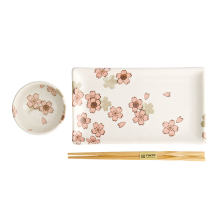 TDS, Sushi Set, Sakura White, 2 Pcs w/Chopsticks, 22.5x12.7cm & 8.6x3.6cm, Item No. 22581