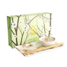 TDS, Sushi Set, Sakura White, 2 Pcs w/Chopsticks, 22.5x12.7cm & 8.6x3.6cm, Item No. 22581