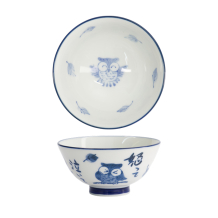 TDS, Rice Bowl, Kawaii, Owl, Blue/White, Ø 11.5x6cm 300ml, Item No. 33207