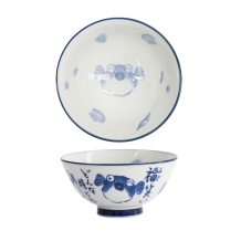 TDS, Rice Bowl, Kawaii, Blowfish, Blue/White, Ø 11.5x6cm 300ml, Item No. 33208