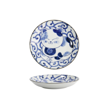 Plate Kawaii Cat Neko Blue, White, Porcelain, &Oslash; 16.7 cm