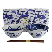 TDS, Tayo Schalen Set, Kawaii Cat Geschenkset, 2Stk mit Essstäbchen, Ø 14,9x6,7cm 500ml, Art.-Nr. 33692