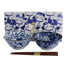 TDS, Tayo Bowl Set, Kawaii Cat Giftset 2pcs w/chopsticks, Ø 14.9x6.7cm 500ml, Item No. 33693