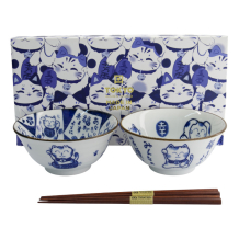 TDS, Tayo Bowl Set, Kawaii Cat Giftset 2pcs w/chopsticks, Ø 14.9x6.7cm 500ml, Item No. 33694