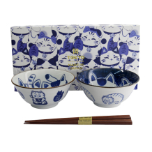 TDS, Tayo Bowl Set, Kawaii Cat Giftset 2pcs w/chopsticks, Ø 14.9x6.7cm 500ml, Item No. 33695