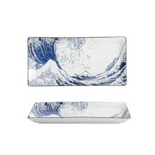 TDS, Sushi Plate, Hokusai, White/Blue, 23.2 x 11.5 cm - Item No. 33732
