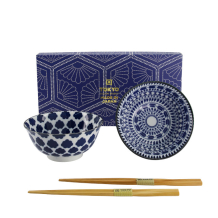 TDS, Mixed Tayo Schale Geschenkset mit Essstäbchen, 2 Stk, Blue/White, Ø 15x7cm 500ml , Art.-Nr. 33753