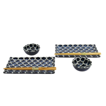 TDS, Sushi Set, Cobalt Blue Mermaid, w/Chopsticks, 6pcs, 22x13x2cm & 8.5x3.4cm, Item No. 33755