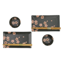 TDS, Sushi Set, Sakura, mit Chopsticks, 6tlg, Schwarz, 22x13x2cm & 8,5x3,4cm, Art.-Nr. 33760