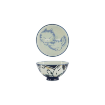 Rice Bowl Kawaii Sleeping Cat Blue, Porcelain, 300 ml