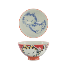 TDS, Rice Bowl, Kawaii Sleeping Cat, Red, Ø 11.5 x 6 cm - Item No. 33764