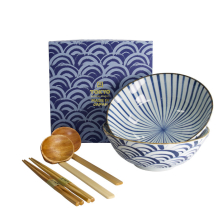 TDS, Ramen Bowl Giftset, Natsu,  6 Pcs, Blue/White, Ø 21x7.8cm 1000ml, Item No. 33781