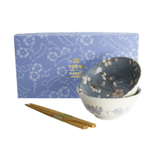 TDS, Tayo Bowl Giftset with chopsticks, Fujisakura, 2 Pcs, Grey, Ø 15.5x7cm 500ml, Item No. 33782