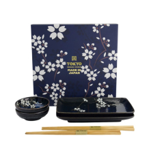 Sushi Set Cobalt Blue Sakura, 6pcs, Porcelain