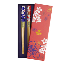 TDS, Chopstick Set, Red & Blue Flower, 2 pair, 22,5 cm, Item No. 4236