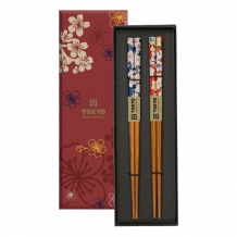 TDS, Chopstick Set, Red & Blue Flower, 2 pair, 22,5 cm, Item No. 4236