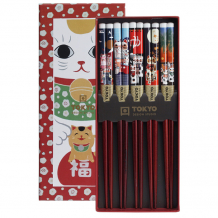 TDS, Chopstick Set, Lucky Cats, 5 pair, 22,5 cm, Item No. 4603