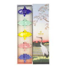 Chopstick Rest Set Kawaii Origami Crane Multicoloured, 5 pcs, Porcelain, Item No. 618086