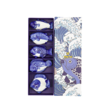 Chopstick Rest Set Kawaii Fish Blue, White, 5 pcs, Porcelain, Item No. 618109