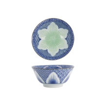 Rice Bowl Lily Flower Oriental HB Mixed Bowls Blue, Porcelain, 550 ml