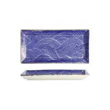 Sushi Plate Seigaiha Blue, Brown, Porcelain, 23 &times; 11.5 cm