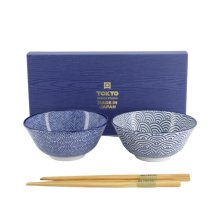 Tayo-Schalen-Set Nippon Blue Dots & Waves, Porzellan, 500 ml