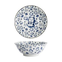 Ramen Bowl Kawaii Lucky Cat Neko Blue, White, Porcelain, 1 l