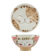 TDS, Rice Bowl, Fuku Cat Neko, Kawaii, Red Ø 11.5x6.2 cm, 300ml - Item No: 16299