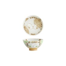 Rice Bowl Fuku Cat Neko Kawaii Green, Porcelain, 300 ml