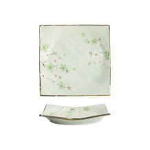 Square Plate Green Cosmos, Stoneware, 17.5 &times; 17.5 &times; 2.2 cm