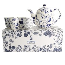 Teapot and 4 Teacups Flora Japonica Blue/White, 5 pcs., Porcelain, 1.3 L