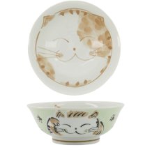 TDS, Rice Bowl, Fuku Cat Neko, Kawaii, Green Ø 20.3x8 cm, 1000ml - Item No: 16905