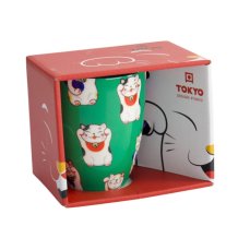 Tasse Kawaii Lucky Cat Classic Gr&uuml;n in Geschenkbox, Porzellan, 380 ml