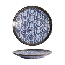 Teller Aisai Seigaiha Blau, Steinzeug, &Oslash; 22,7 cm