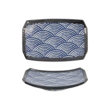 Sushi-Platte Aisai Seigaiha Blau, Keramik, 22 &times; 14,5 &times; 2,3 cm