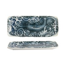Servierplatte Japonism Carp Grau/Wei&szlig;, Porzellan, 28,5 &times; 14 &times; 2,5 cm