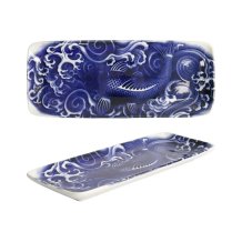 Serving Platter Japonism Carp Blue, White, Porcelain, 28.5 &times; 14 &times; 2.5 cm