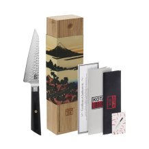Petty-Bunka-Messer (kleines Allzweckmesser) Kotai, 440C Kohlenstoff-Edelstahl (1.4125), Geh&auml;mmert, Klinge 13,5 cm, Griff aus Holz, in Bambusbox
