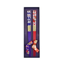 TDS, Chopstick Set, Red & Blue Flower, Washi Bow incl. chopstick rests, 2 pair, 22,5 cm, Item No. 20907