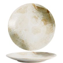 TDS, Large round Plate, Yukishino White/Brown, Ø 28.5x3cm, Item No. 21082