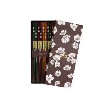 TDS, Chopstick Set 5 pair,  Black White Flower, Item No. 21298