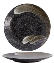 TDS, Big Plate, Arahake, Round Ø 28.5x 3.5cm, Bk/Br, Item No. 21426
