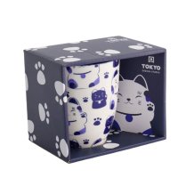 Mug Kawaii Lucky Cat Blue in a gift box, Porcelain, 380 ml